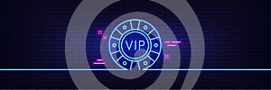 Vip poker chip line icon. Very important person casino sign. Neon light glow effect. Vector