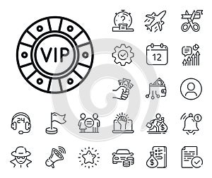 Vip poker chip line icon. Very important person casino sign. Salaryman, gender equality and alert bell. Vector