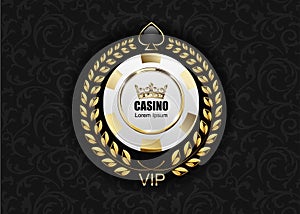 VIP poker luxury white and golden chip vector casino logo concept