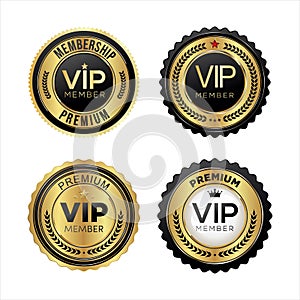 Vip premium membership golden badge on white background