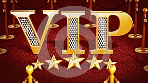 VIP room text and five stars on red carpet. 3D illustration