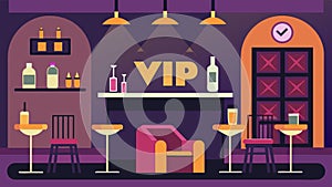 A VIP room for VIP guests featuring a private bar and exclusive tails inspired by top hits from various decades. Vector photo