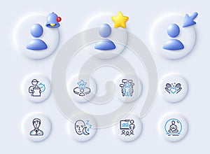 Vip table, Businessman person and Delivery man line icons. For web app, printing. Vector