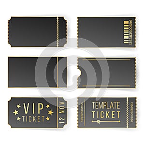 Vip Ticket Template Vector. Empty Black Tickets And Coupons Blank. Theater, Cinema Tickets Coupons. Isolated