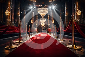 VIP treatment red carpet leading to a glamorous movie premiere
