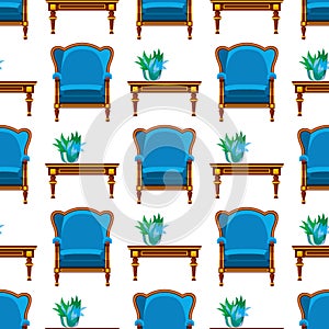 VIP vintage interior furniture rich wealthy house chair room with sofa couch seat seamless pattern background vector