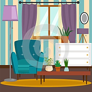 VIP vintage interior furniture rich wealthy house room with sofa set brick wall background vector illustration.