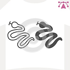 Viper snake, python line and solid icon, tattoo artwork concept. Vector graphics. Animal sign and editable stroke