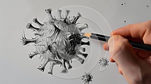 Viral Artistry: A Pencil Portrayal of Microbial Intricacies