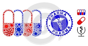 Viral Collage Generic Pharma Icon with Medicine Grunge Pharma Seal