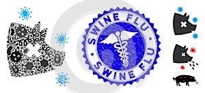 Viral Collage Swine Flu Icon with Serpents Textured Swine Flu Stamp