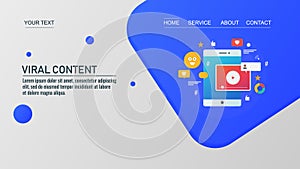 Viral content marketing on social network, mobile marketing, digital media advertising, landing page template, vector.