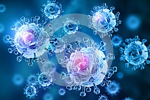 Viral disease, virus, bacteria, cell on scientific background