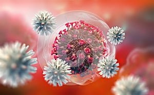 Viral infection in blood. Immunity fights disease. White blood cells attack viruses photo