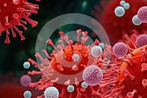 Viral Infection Concept, 3D Render of Viruses Attacking Cellular Hosts, Immunology