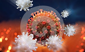 Viral infection. Immunity fights disease. White blood cells attack infected cells photo