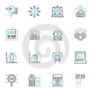 Viral marketing linear icons set. Shareable, Buzzworthy, Attention-grabbing, Memorable, Engaging, Contagious, Innovative