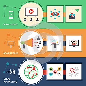 Viral marketing strategy flat banners set