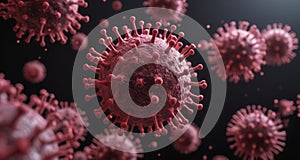 Viral particles in a microscopic view, illustrating the spread of a contagion