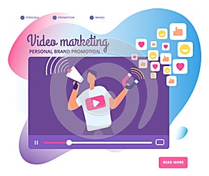 Viral video marketing. Personal brand promotion, social network communication and influencers videos market vector