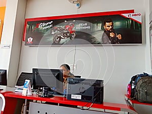 Virat kohli indian cricketer image aviable on hero automobile showroom display hording in India January 2020