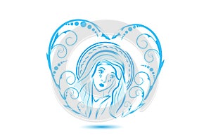 Virgen Mary in a floral heart shape photo