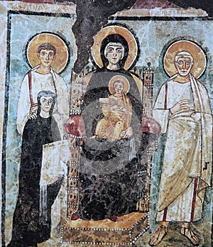 Virgin and child frescoe, Santa Francesca Romana church, Rome, Italy photo