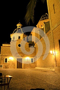 The Virgin of the Consol church in Altea square at night