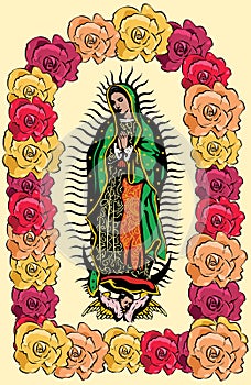 The Virgin of Guadalupe and roses - vector