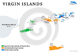 Virgin Islands map with political jurisdictions