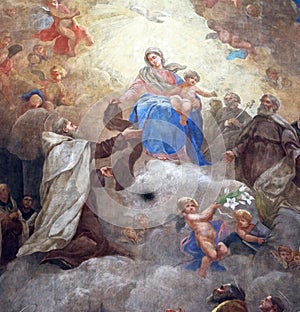 Virgin Mary with baby Jesus and Carmelite saints photo
