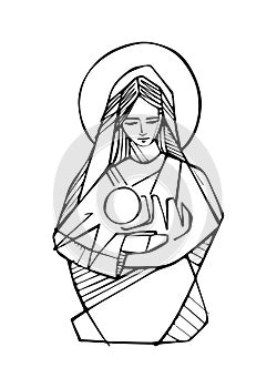 Virgin Mary with baby Jesus Christ illustration