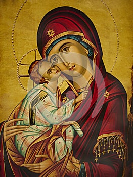 Virgin Mary and baby Jesus, Greek Orthodox icon