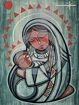 Virgin Mary and baby Jesus painting