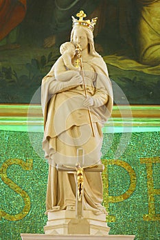 Virgin Mary with baby Jesus, a statue on the main altar of St. Peter`s Church in Zagreb