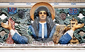 Virgin Mary carved on wood, detail from church in Karpathos island