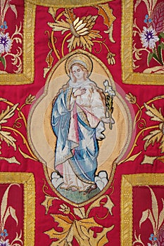 Virgin Mary, detail of church vestment, church of Saint Matthew in Stitar, Croatia