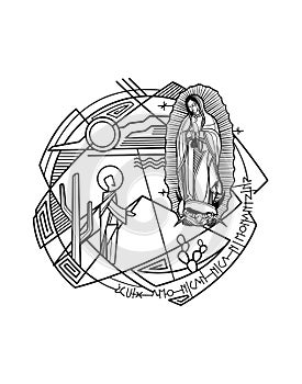 Virgin Mary of Guadalupe and Saint Juan Diego illustration