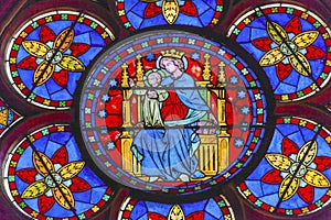 Virgin Mary Jesus Stained Glass Notre Dame Paris France
