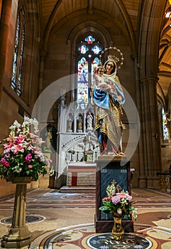 Virgin Mary with Jesus statue in a cathedral