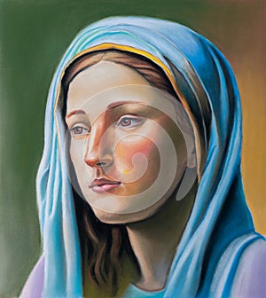 Virgin Mary portrait in soft pastels