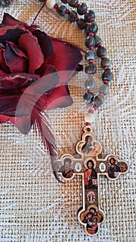 Virgin Mary Prayer Rope with big wooden cross photo