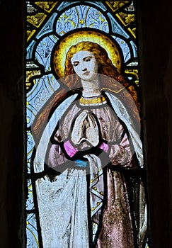 The Virgin Mary. Stained glass window.