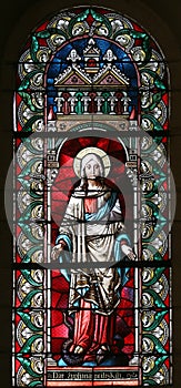 Virgin Mary, stained glass window in the parish church of St Mary Magdalene in Prilisce, Croatia