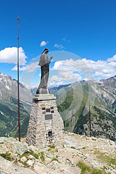 Virgin Mary statue in the mountains