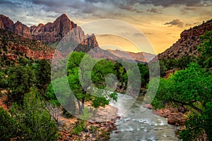 Virgin River and The Watchman Sunset, Zion National Park, Utah