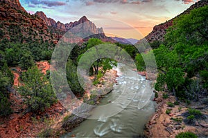 Virgin River and The Watchman Sunset, Zion National Park, Utah