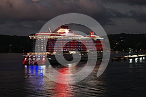 Virgin Voyages Cruise Ship Valiant Lady at Night in St. Croix