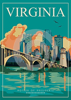 Virginia american poster. City view photo