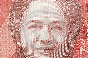 Virginia Gutierrez de Pineda a closeup portrait from Colombian money photo